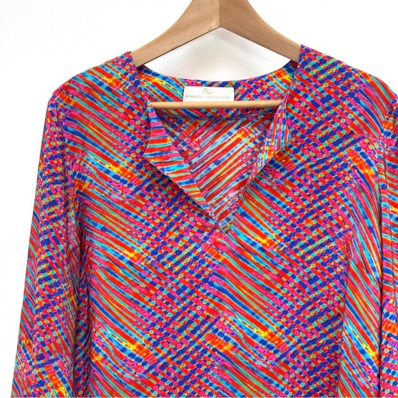 Amanda Uprichard Colorful Abstract Print Popover Silk Blouse Multicolor Medium - Picture 3 of 11